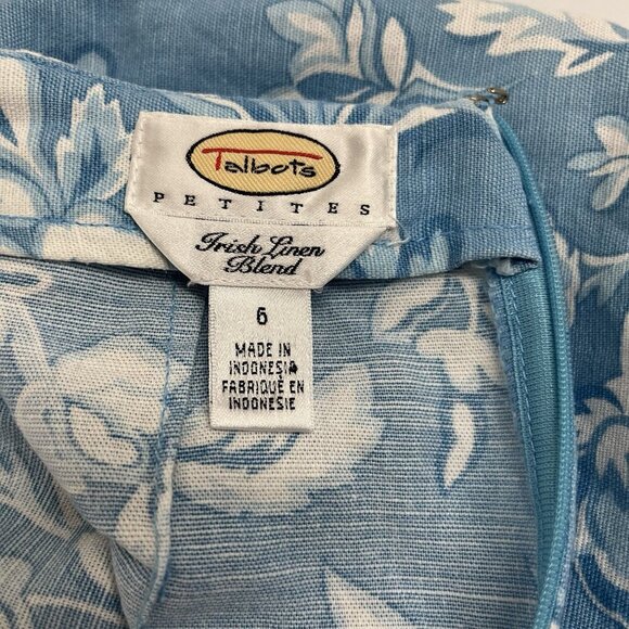 Talbots Petites Irish Linen Blend Skirt Womens 6 Blue Floral A Line Spring - Picture 5 of 9